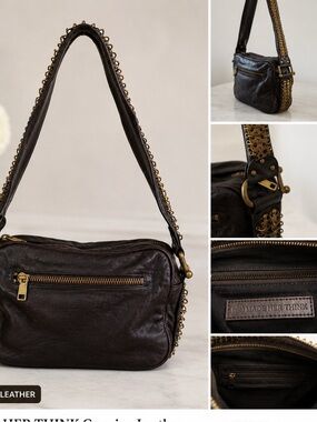 black genuine leather  Shoulder Bag with Chain-Trim Strap